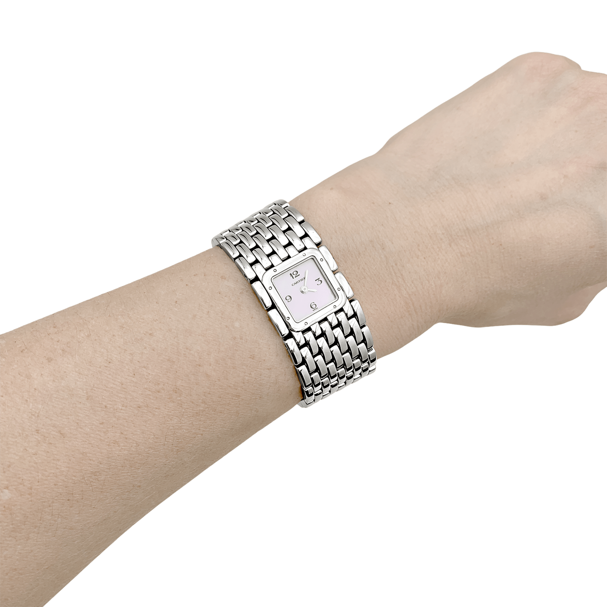 Montre Cartier "Panthère ruban" en acier et nacre.  5