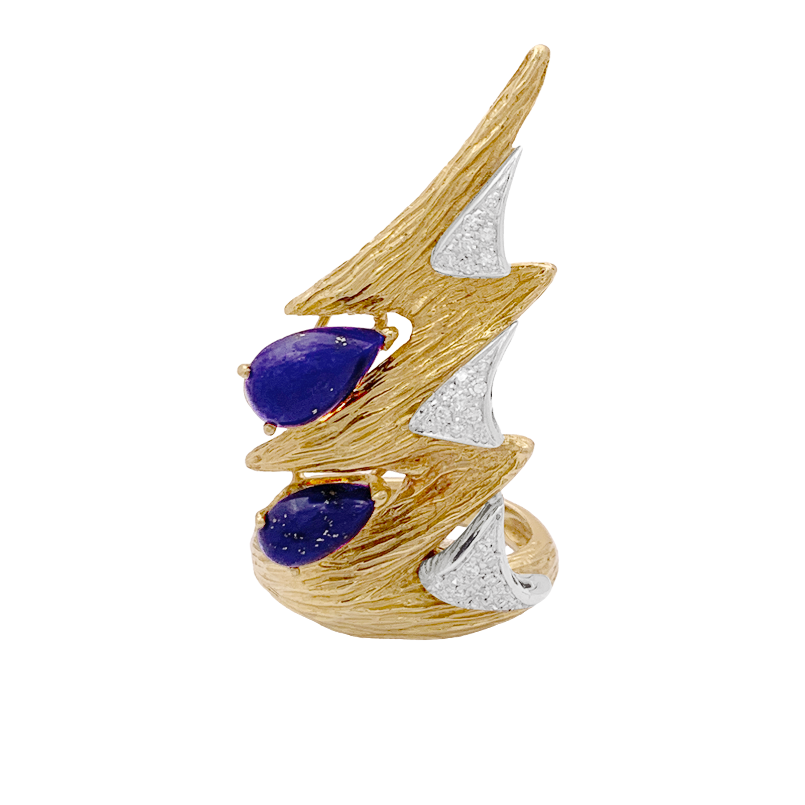 Bague "éclair" deux tons d'or 750/000, lapis lazuli et diamants. 1