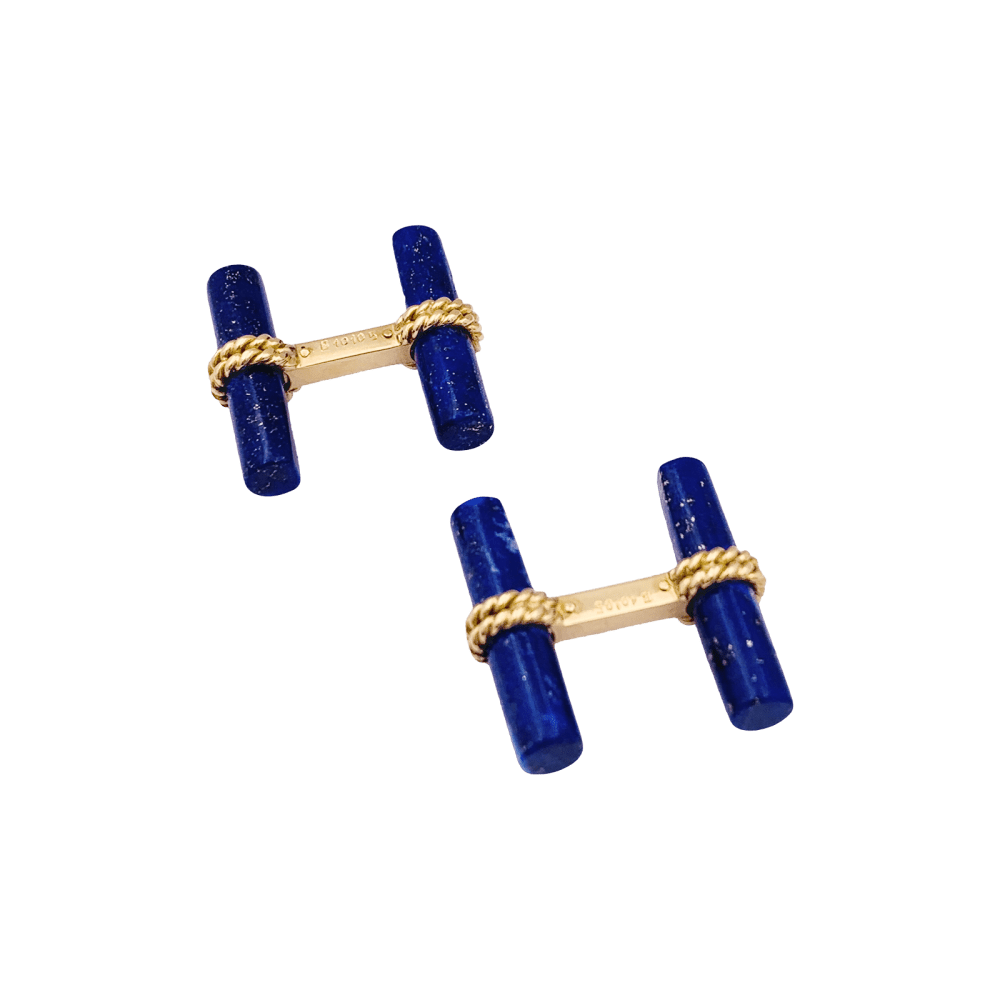 Boutons de manchette BOUCHERON, or jaune et bâtonnets de lapis lazuli. 1