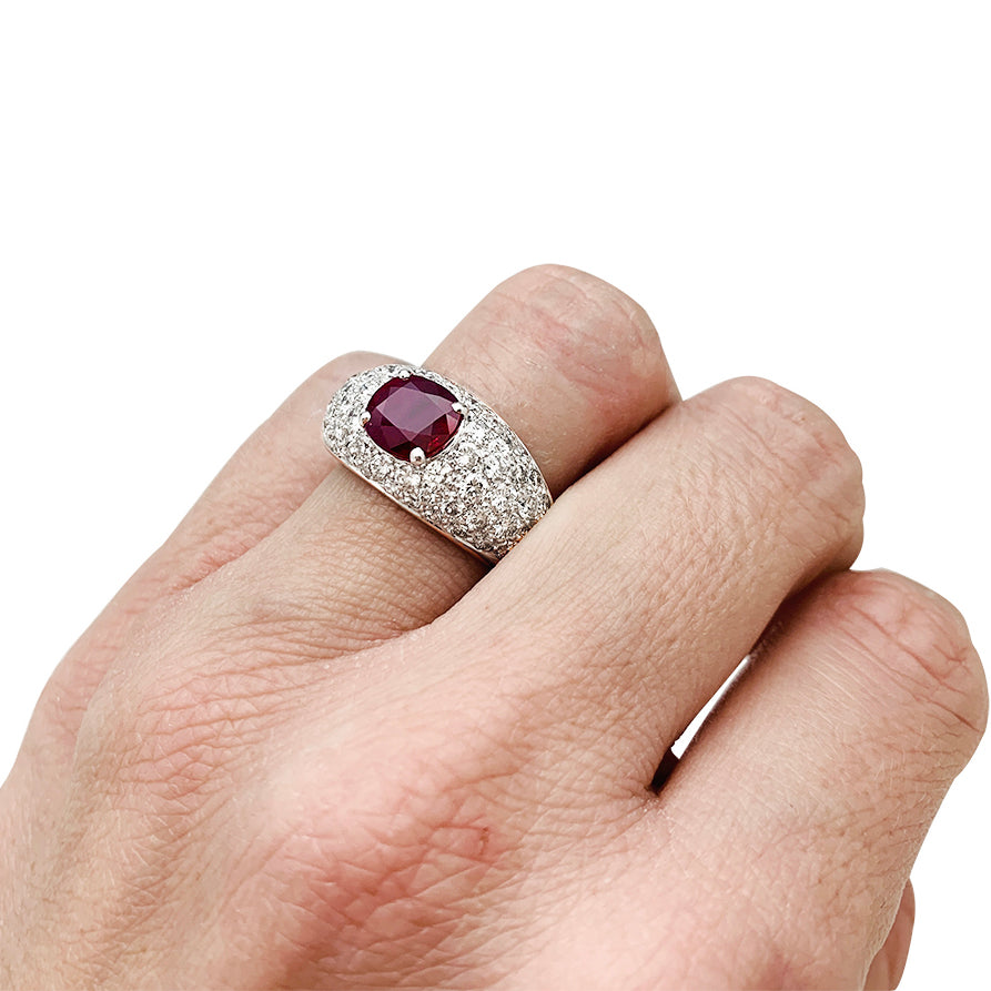 Bague jonc pavage diamant, rubis 1,78 carats. 9