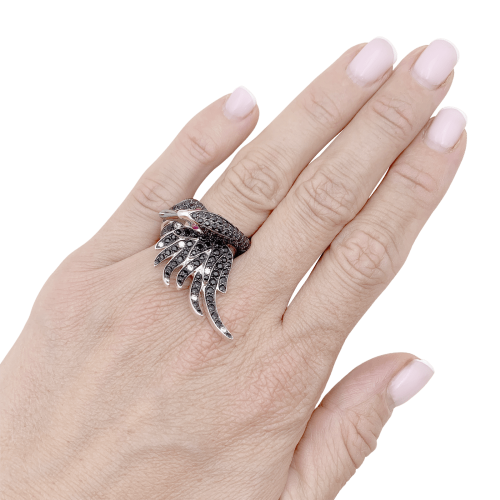 Bague Boucheron, "Animaux de Collection : "Cypris, le Cygne", or blanc, saphirs, diamants, rubis. 7