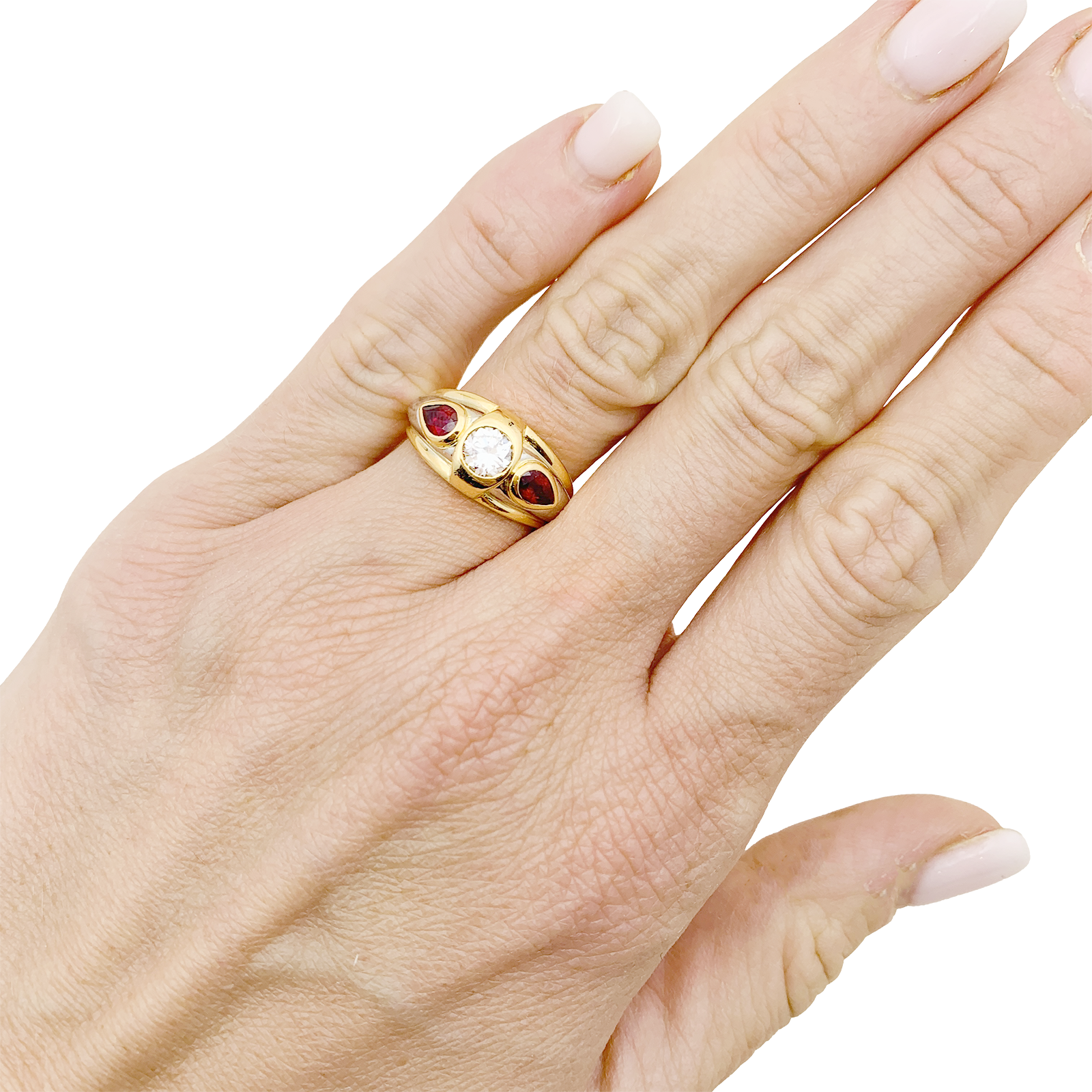 Bague or, platine, diamants, rubis. 6