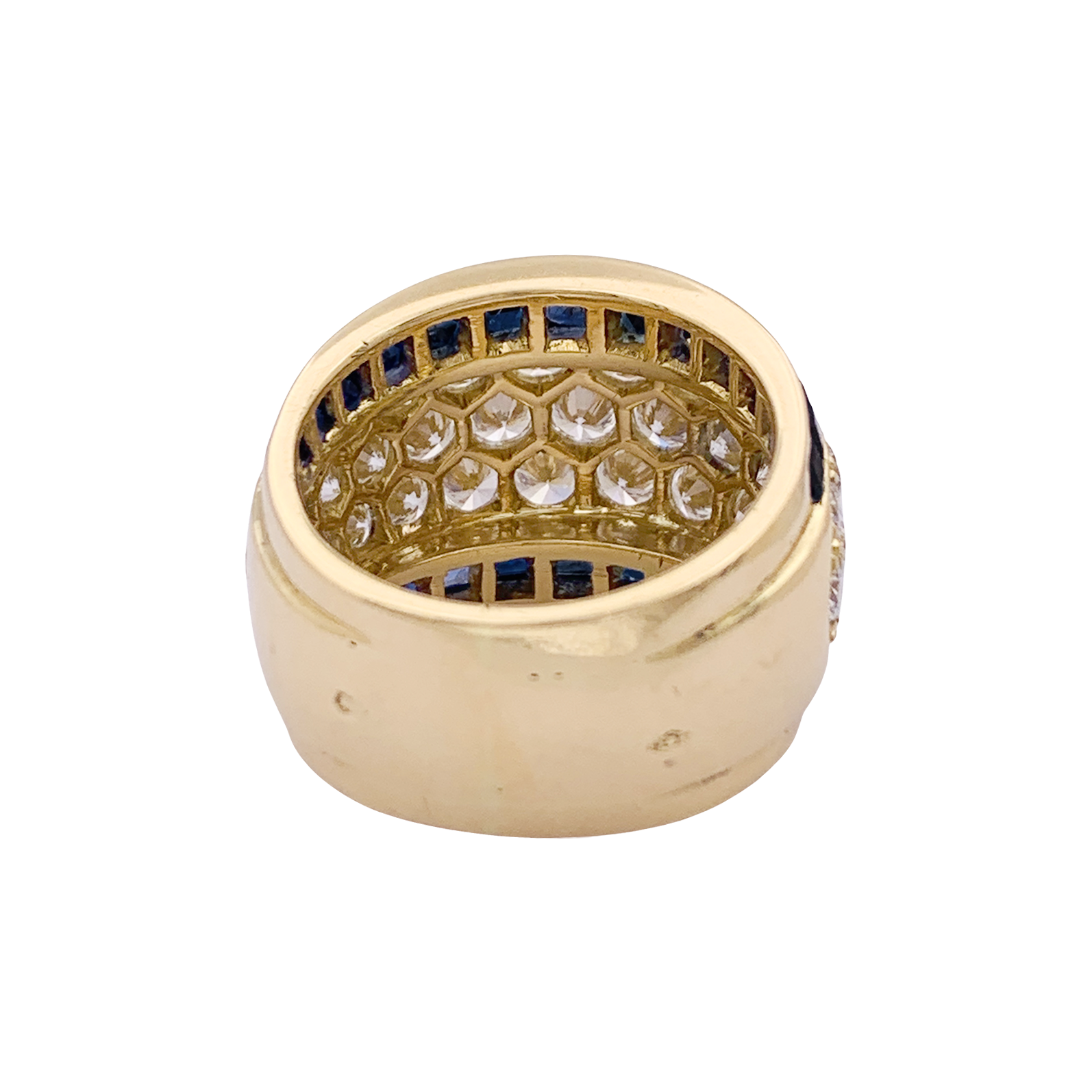 Bague vintage or jaune, diamants, saphirs calibrés. 7