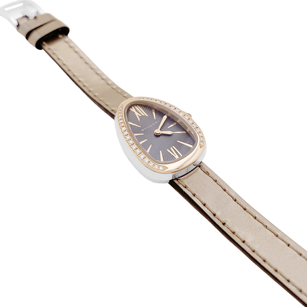 Montre Bulgari, “Serpenti”, en or rose, diamants, acier, cuir.  5