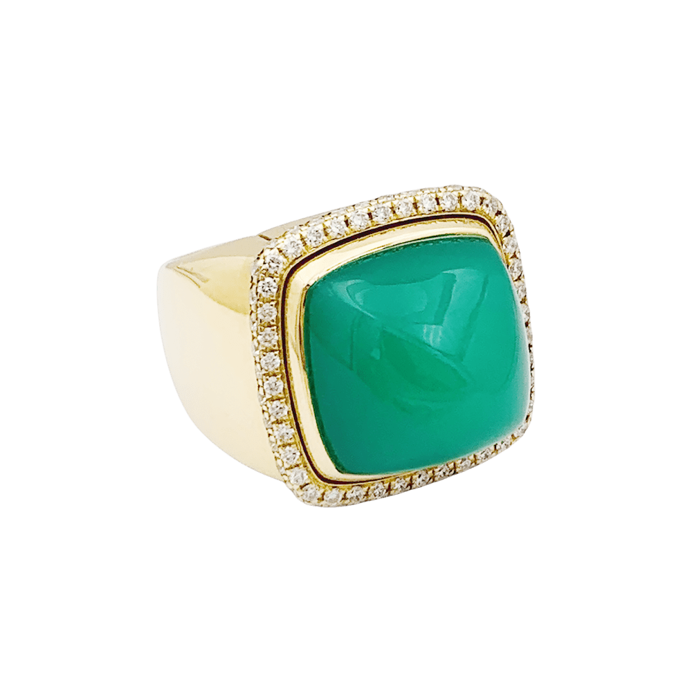 Bague FRED, "PAIN DE SUCRE", or rose 750/000, chrysoprase, diamants. 2
