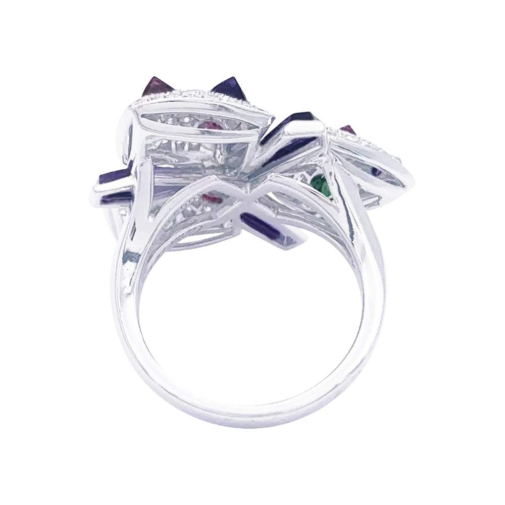 Bague Cartier, "Caresse d'Orchidées", or blanc, diamants, pierres de couleurs. 5