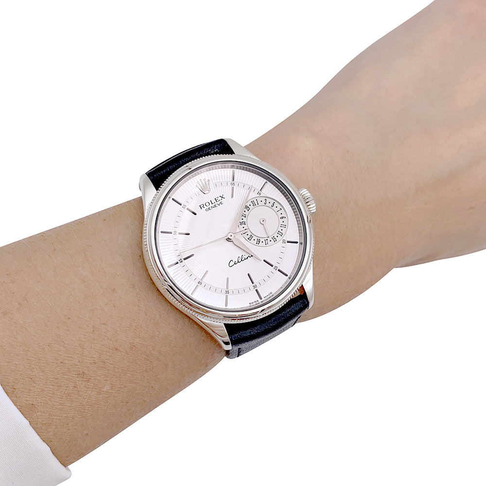 Montre Rolex, "Cellini Date", or blanc, cuir. 5