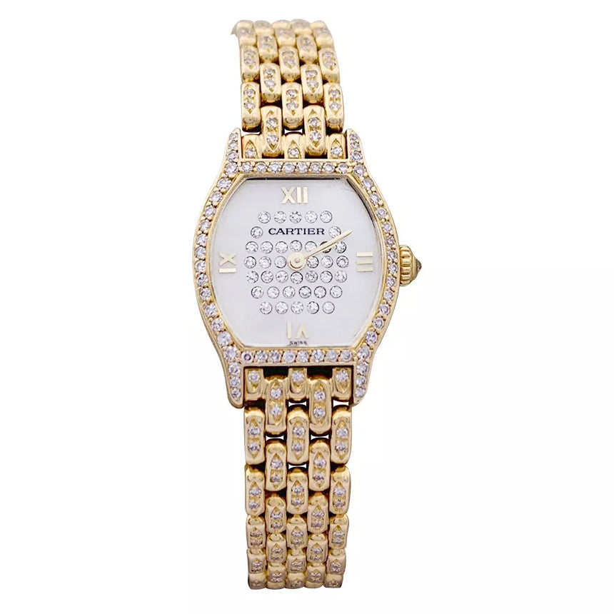 Montre Cartier "Tortue" or jaune, diamants, nacre. 5
