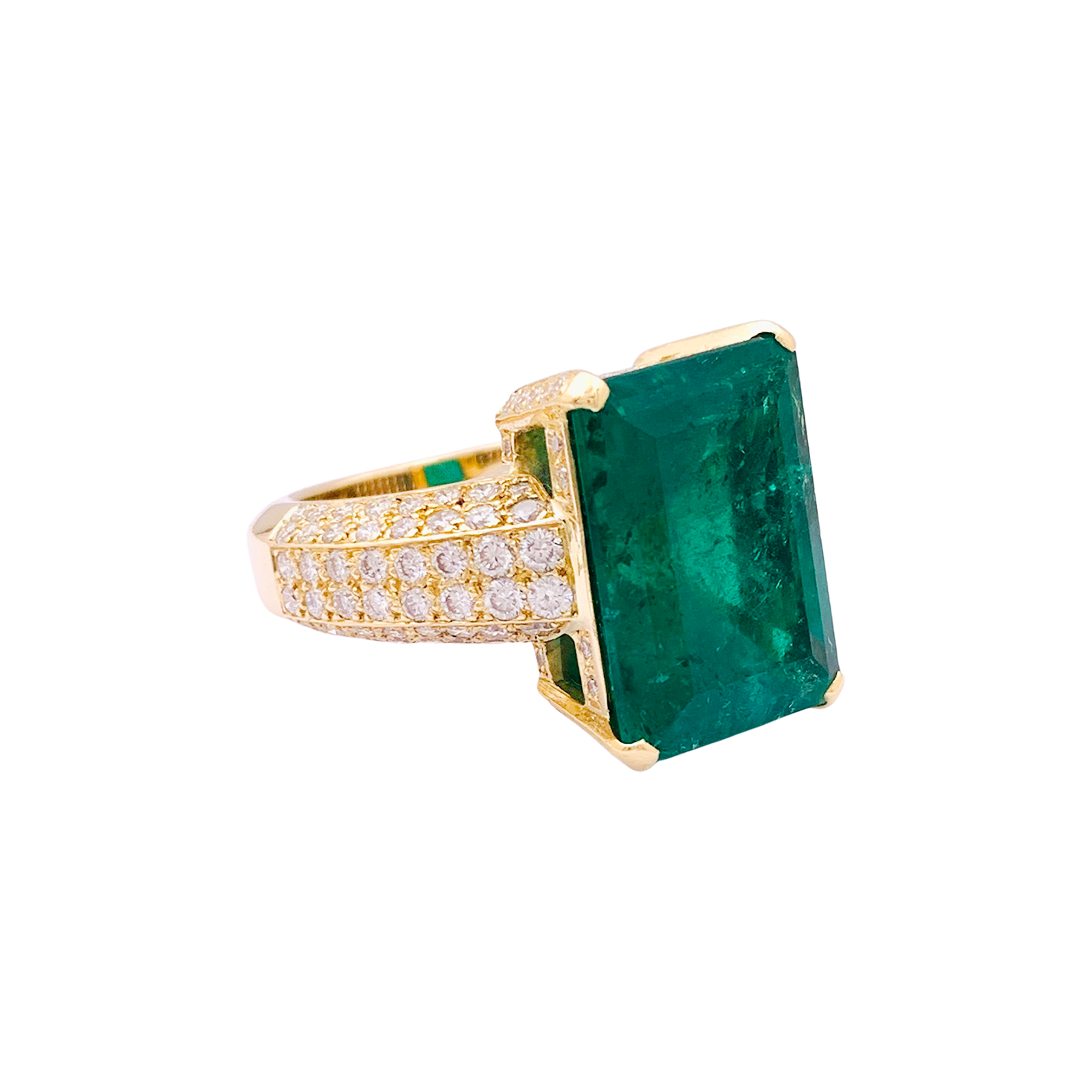 Bague émeraude, diamants, or jaune.  4