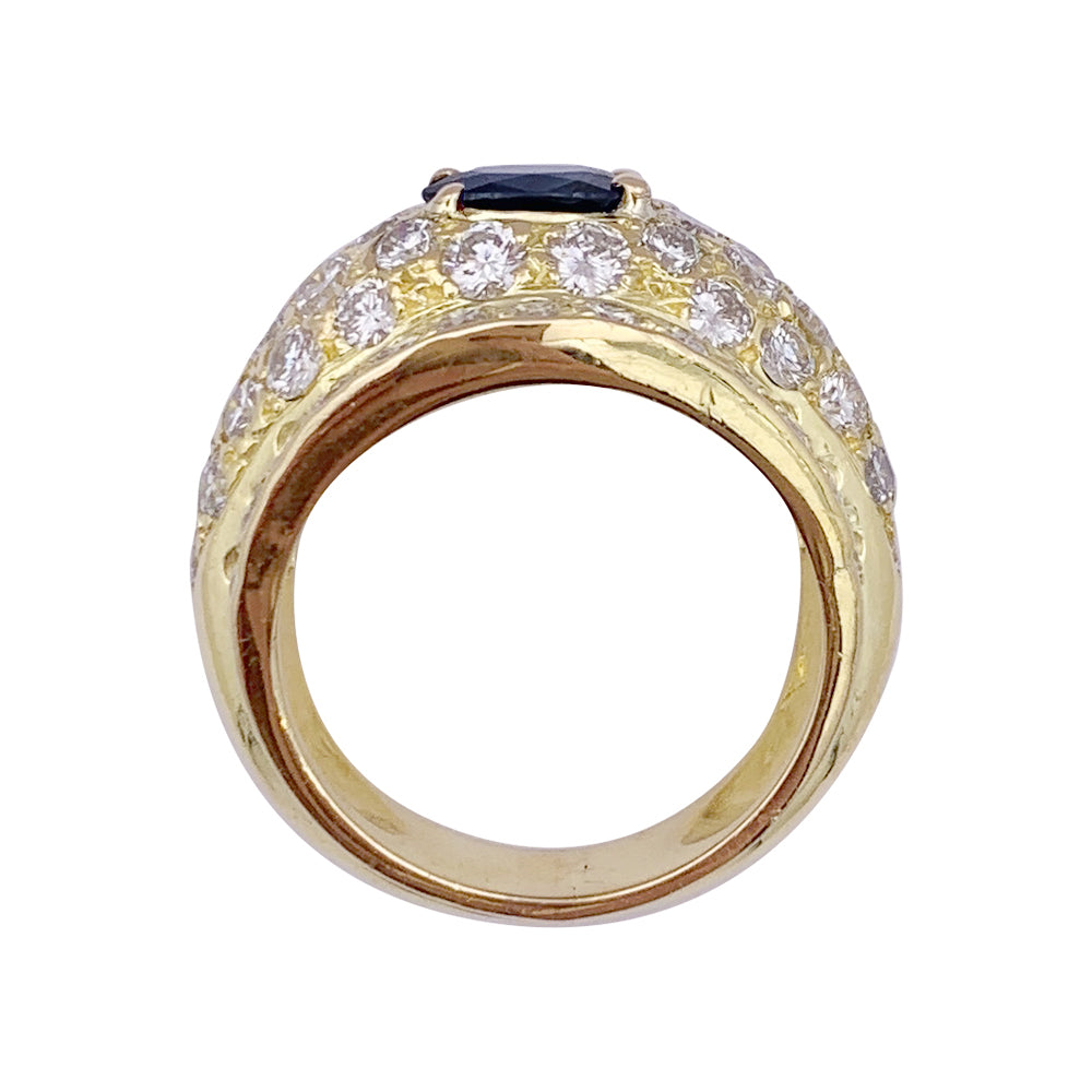 Bague or jaune, diamants et saphir. 5