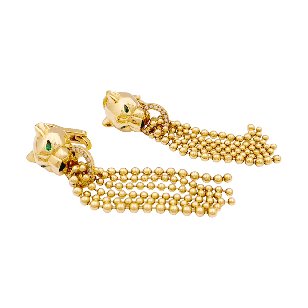 Boucles d'oreilles CARTIER, "Panthère de Cartier", or jaune, diamants, tsavorites et onyx. 2