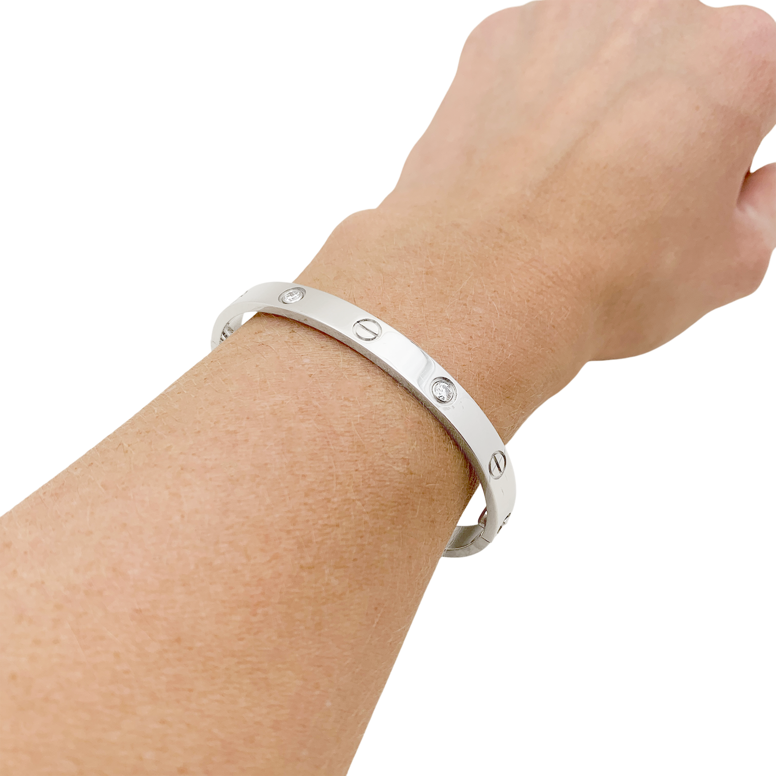 Bracelet Cartier, "Love", or blanc et diamants. 5