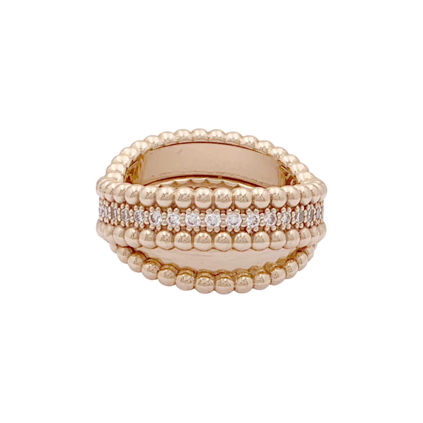 Bague VAN CLEEF ET ARPELS,"Duo Perlée", or rose, diamants.  3