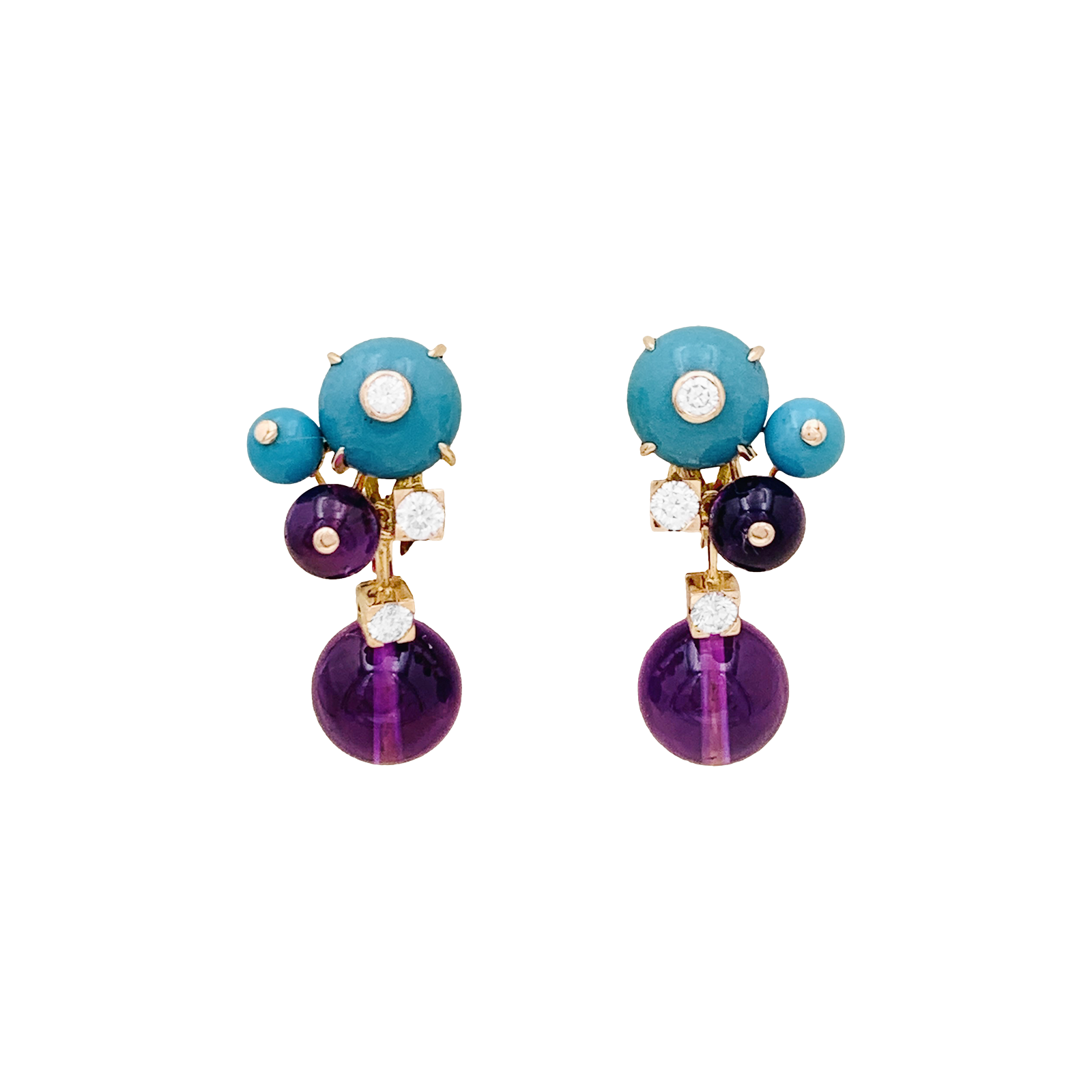 Boucles d'oreilles Cartier "Délices de Goa" en or rose, améthystes, diamants et turquoises. 1
