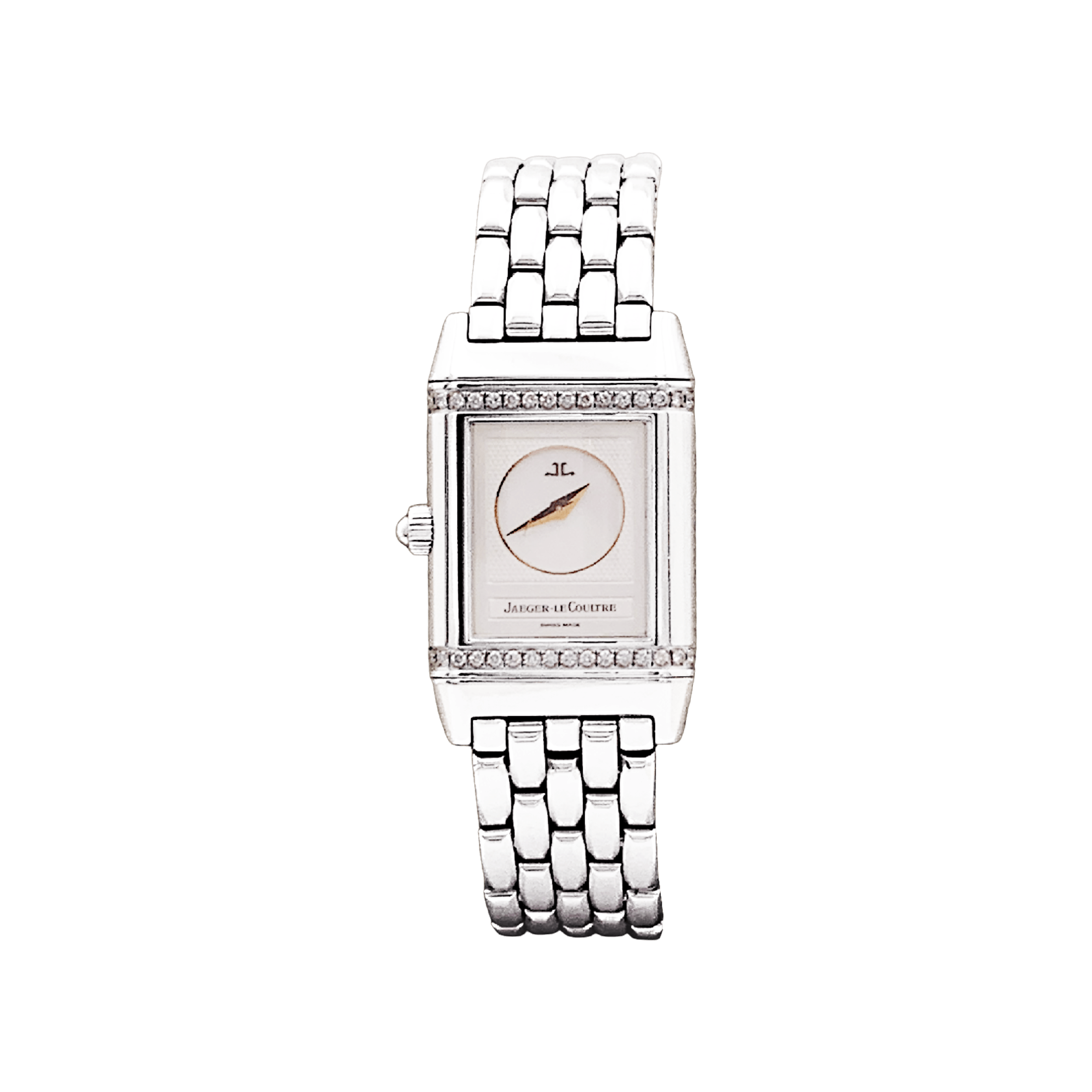 Montre Jaeger Lecoultre, "Reverso", acier et diamants.  2