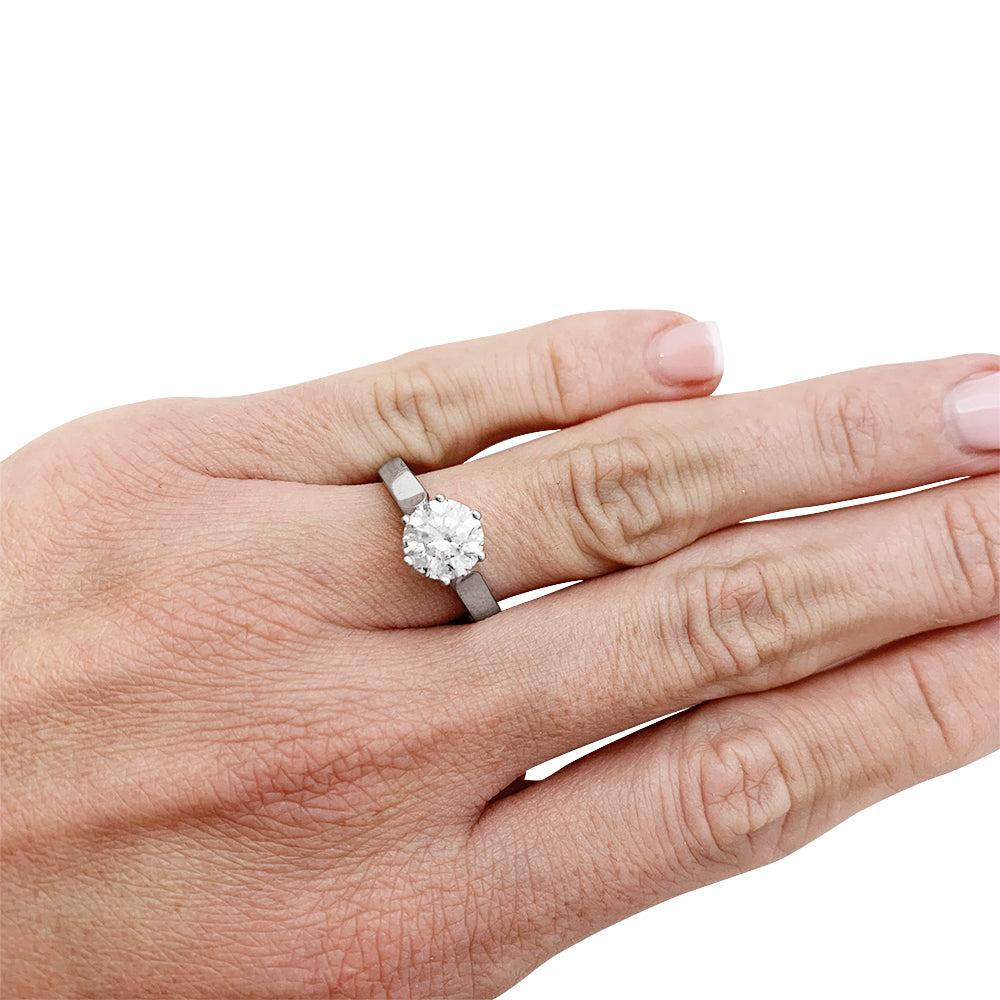 Solitaire en or blanc d'occasion, diamant taille brillant  1,59 carat 6
