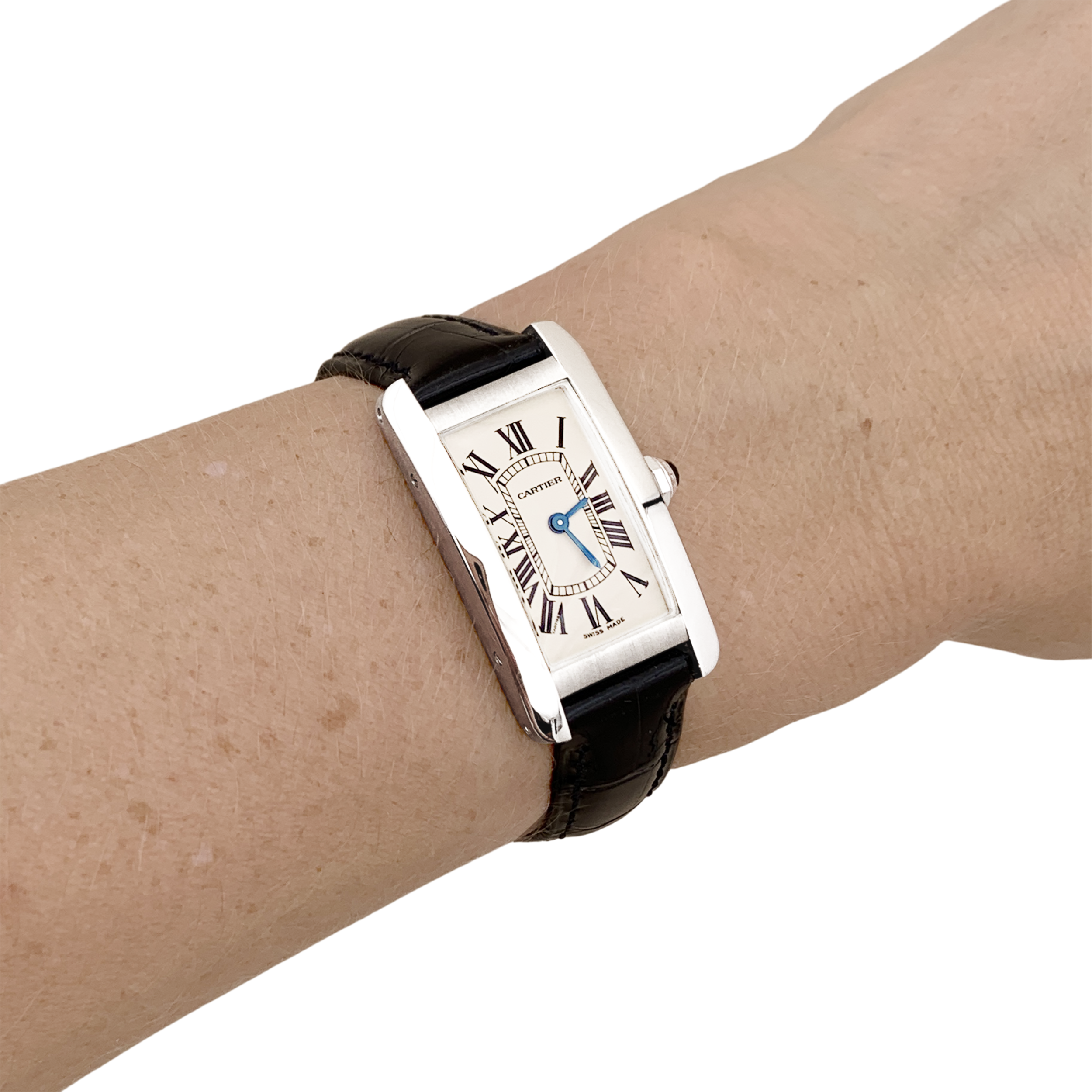 Montre Cartier, "Tank Américaine", acier, cuir.  6