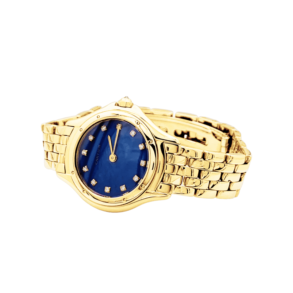 Montre Femme CARTIER, "Cougar", or jaune, index diamants.  3