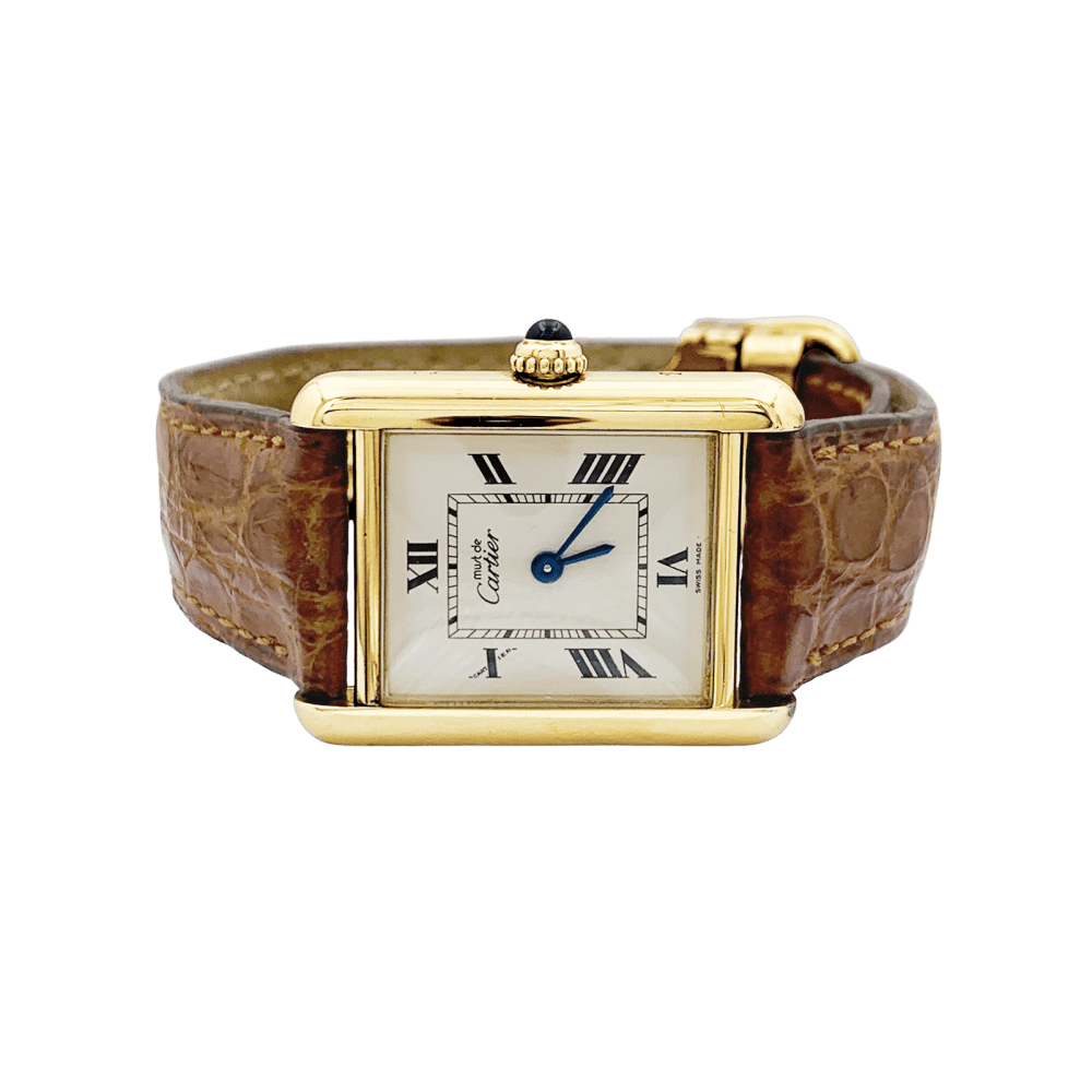 Montre Cartier, "Tank Must", vermeil, cuir.  2