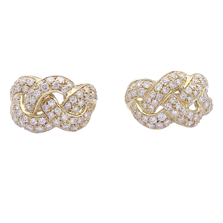 Boucles d'oreilles "Tresse" or jaune, diamants. 2