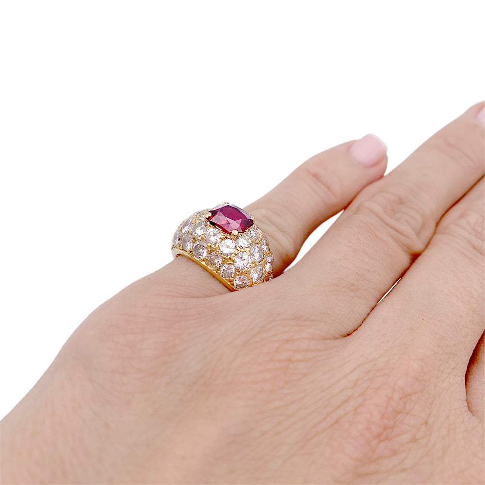 Bague jonc de luxe en or jaune rubis et diamants M.Gérard 2