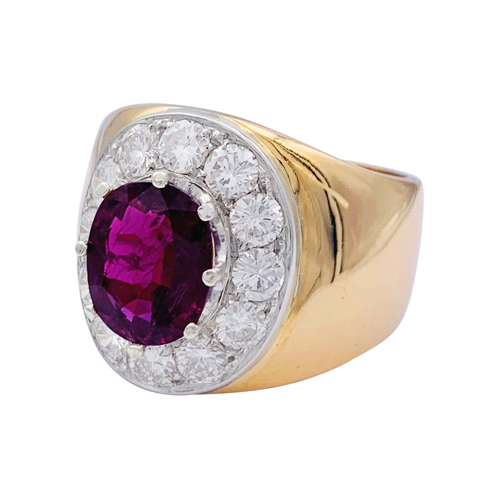Bague jonc, or jaune, or blanc, rubis et diamants. 1
