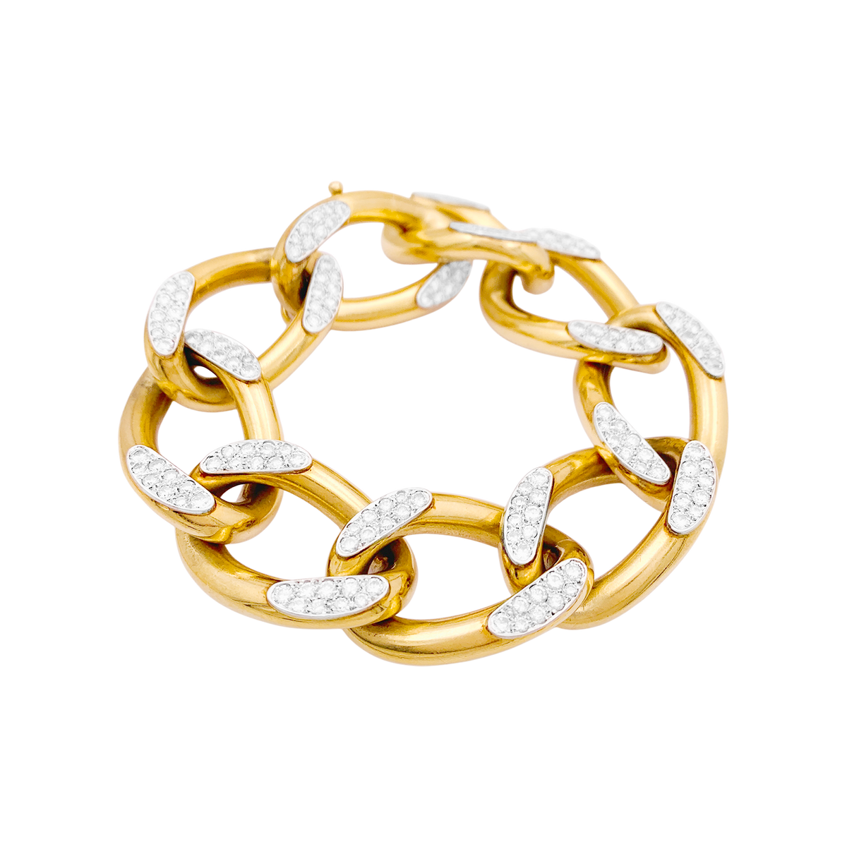 Bracelet Maille Gourmette à Pampilles Relief Couleur Or Rétro - Bijou Occasion - Réf A16