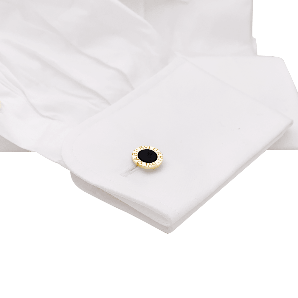 Boutons de manchette Bulgari "BULGARI BULGARI", or jaune et onyx. 6