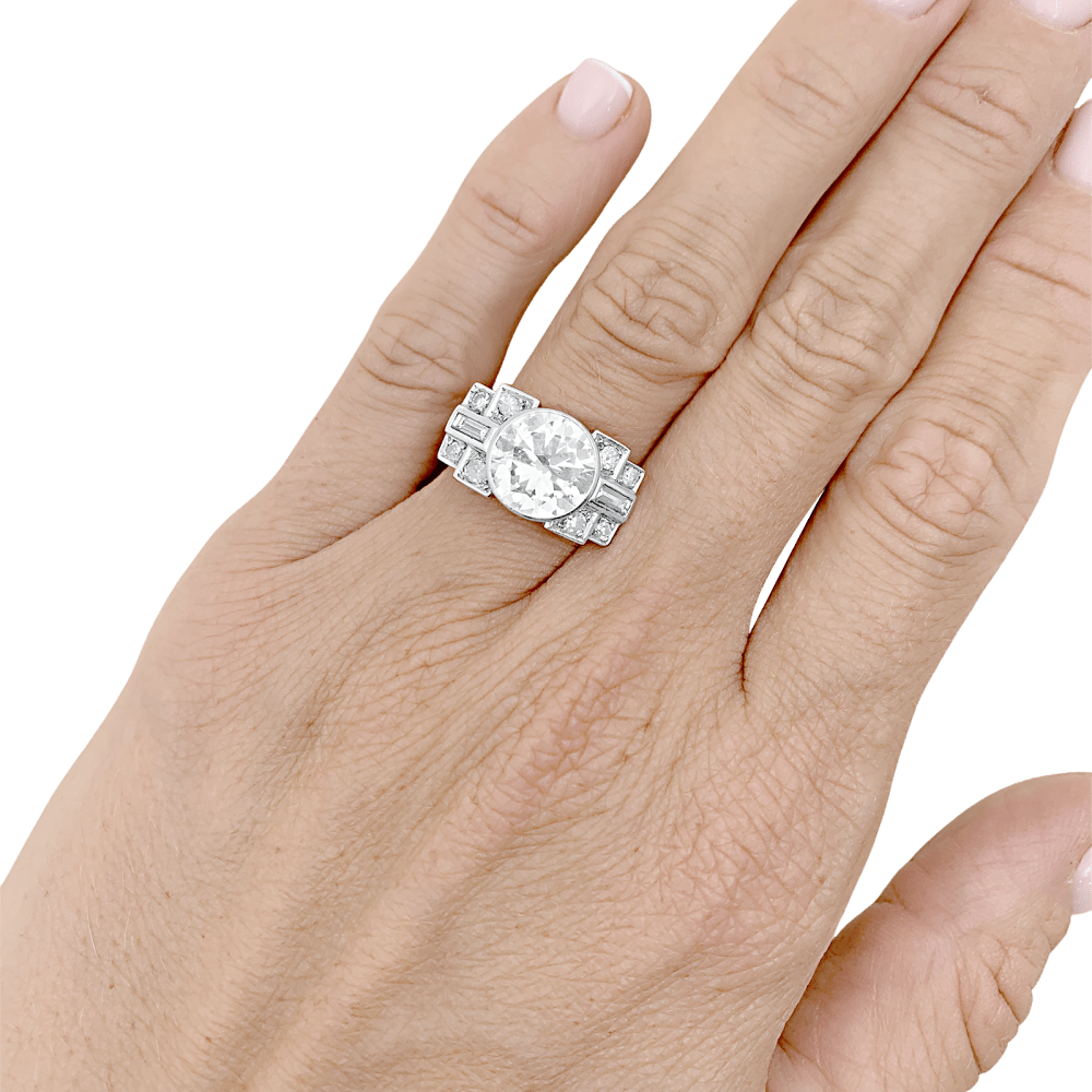 Bague art déco platine, diamant environ 2,80 cts. 6
