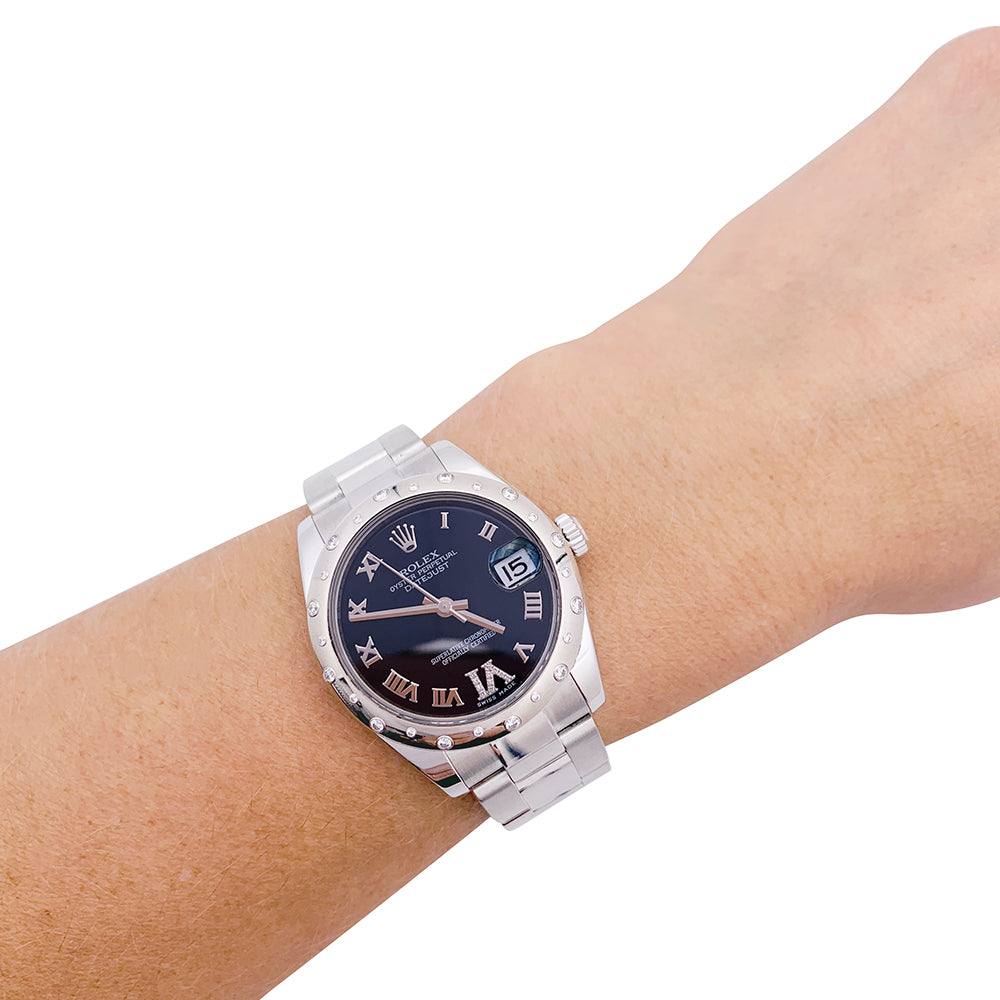 Montre Rolex, "Oyster Perpetual Datejust", acier, diamants. 6