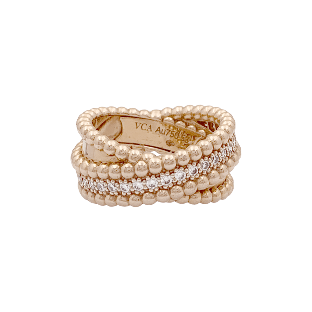 Bague VAN CLEEF ET ARPELS,"Duo Perlée", or rose, diamants.  1