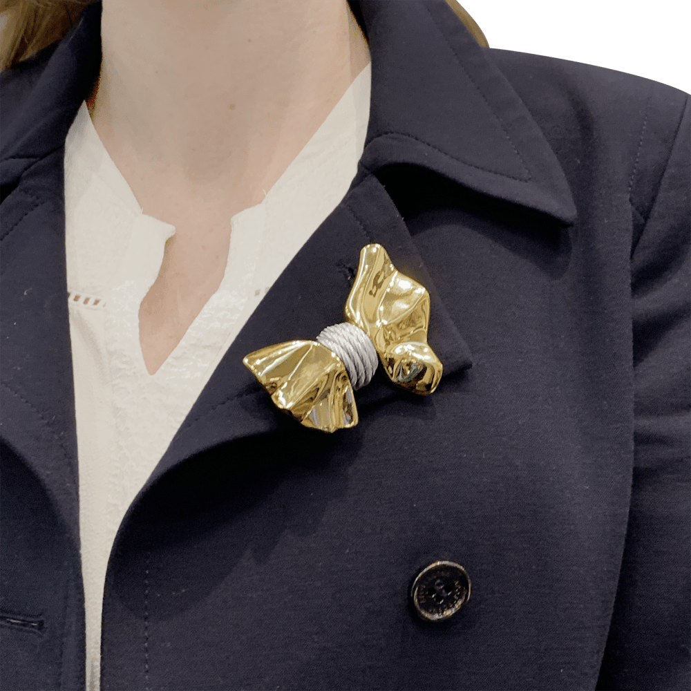 Broche Fred, "Nœud", or jaune et acier.  7