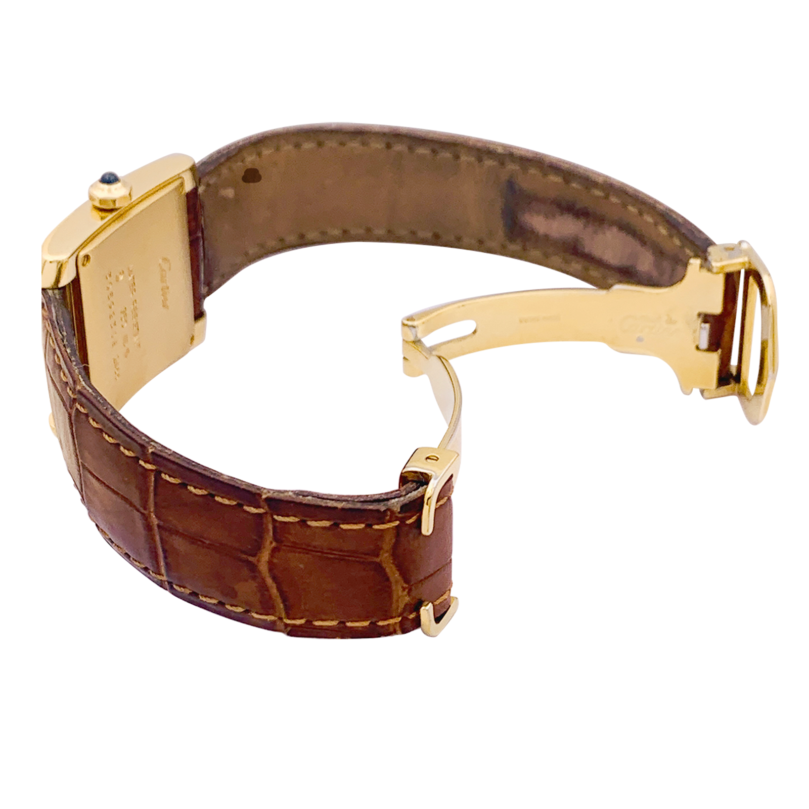 Montre Cartier, "Tank Française", or jaune, cuir. 4