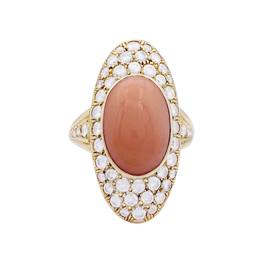 Bague, or jaune, corail peau d'ange et diamants 5