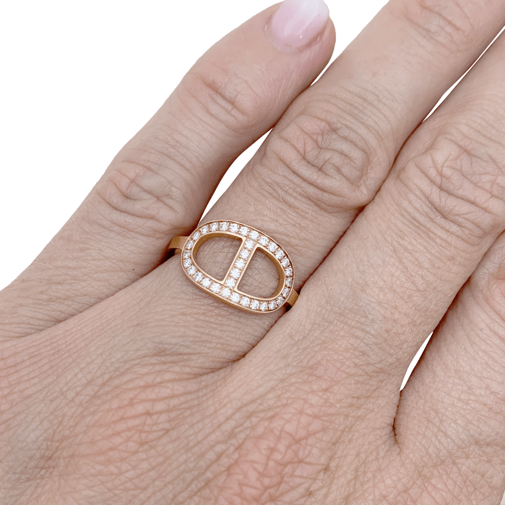 Bague Hermès, "Chaîne d'ancre contour", or rose, diamants. 5