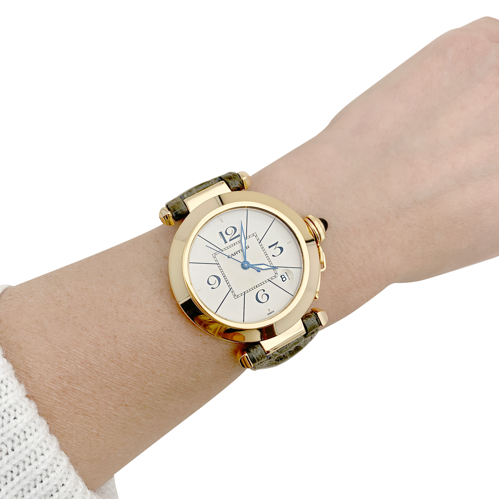 Montre Cartier "Pasha" or jaune, cuir. 5