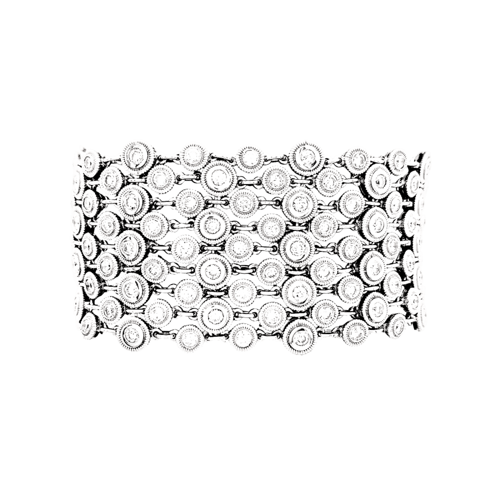 Bracelet souple, or blanc et diamants.  1