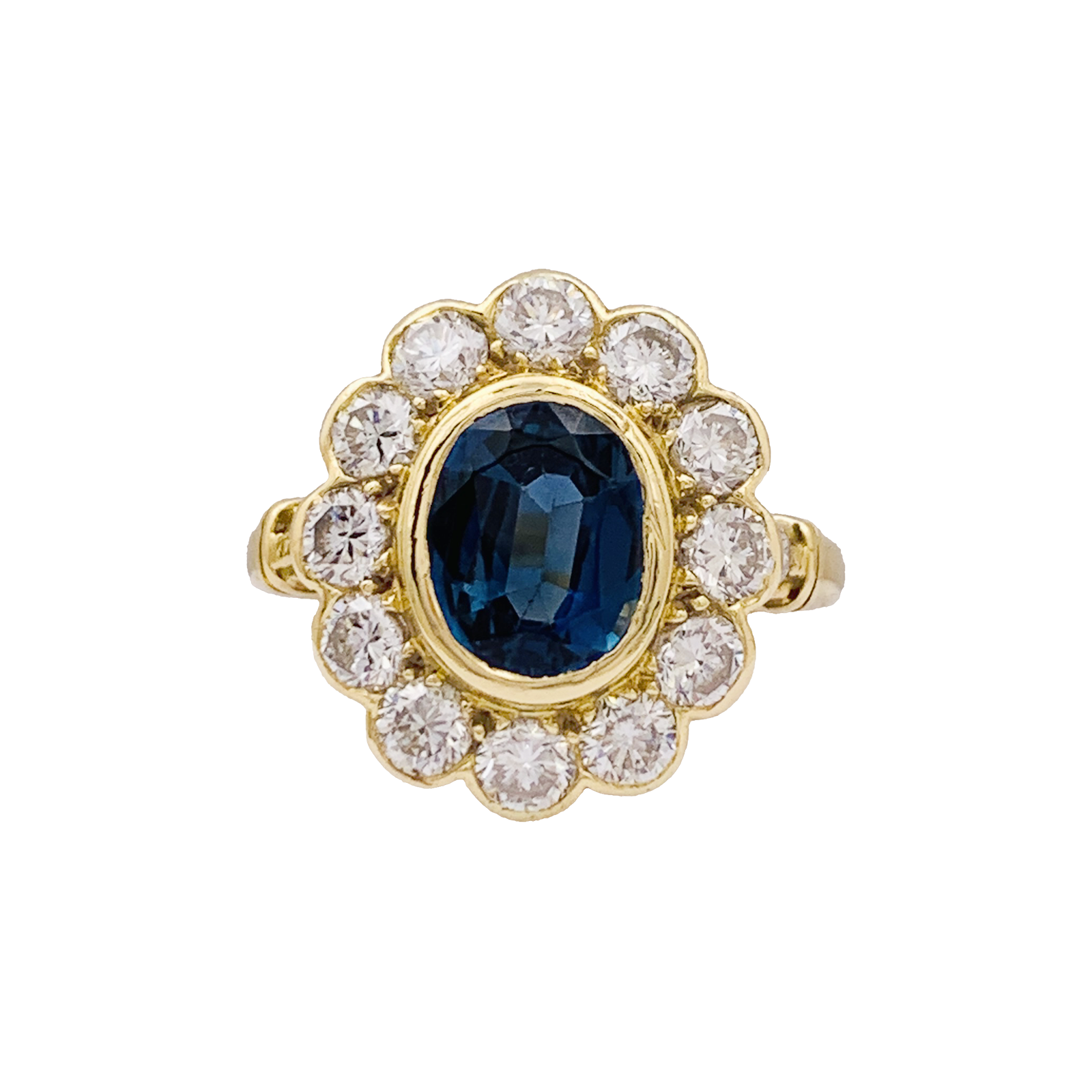 Bague Pompadour or jaune et blanc, saphir, diamants. 5