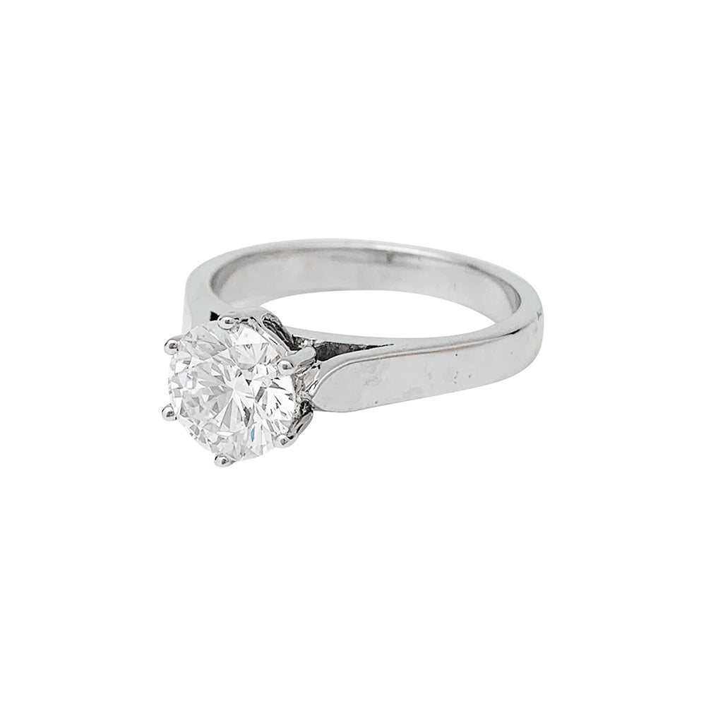 Solitaire en or blanc d'occasion, diamant taille brillant  1,59 carat 5