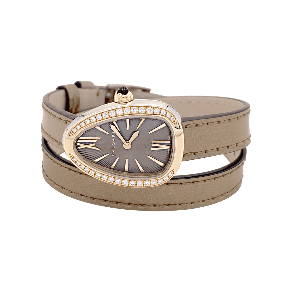 Montre Bulgari, “Serpenti”, en or rose, diamants, acier, cuir.  2