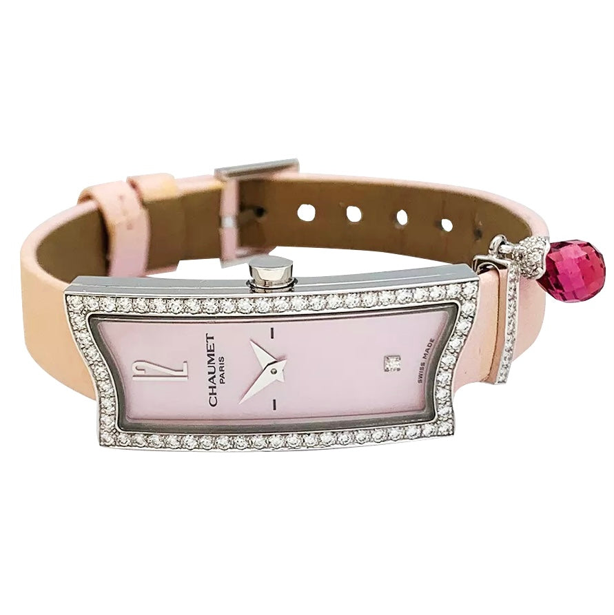 Montre Chaumet Frisson en or blanc, diamants et nacre rose 6