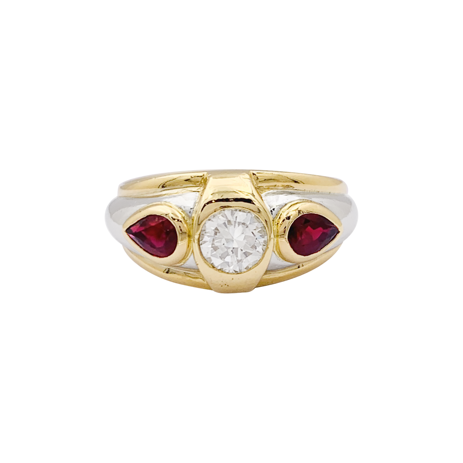 Bague or, platine, diamants, rubis. 2
