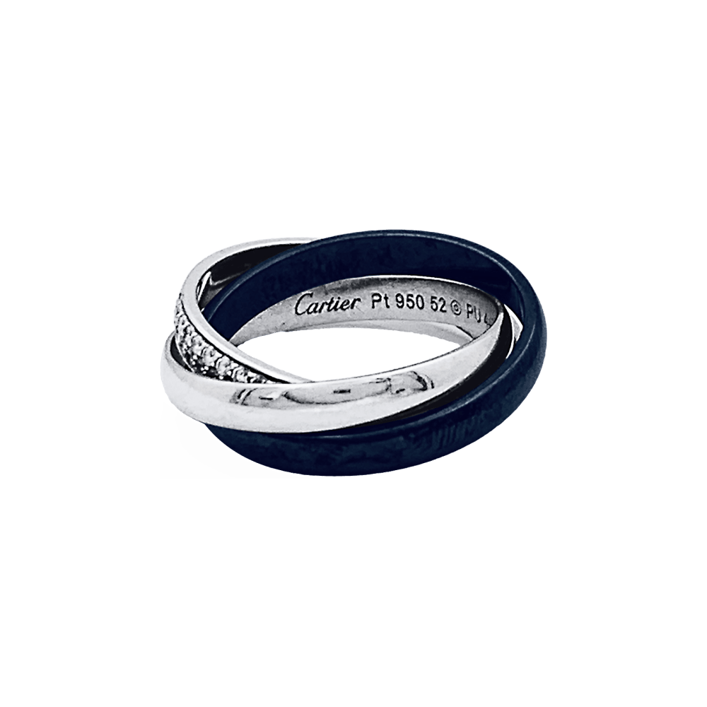 Bague Cartier, "Trinity", or blanc, céramique noire, diamants.  4