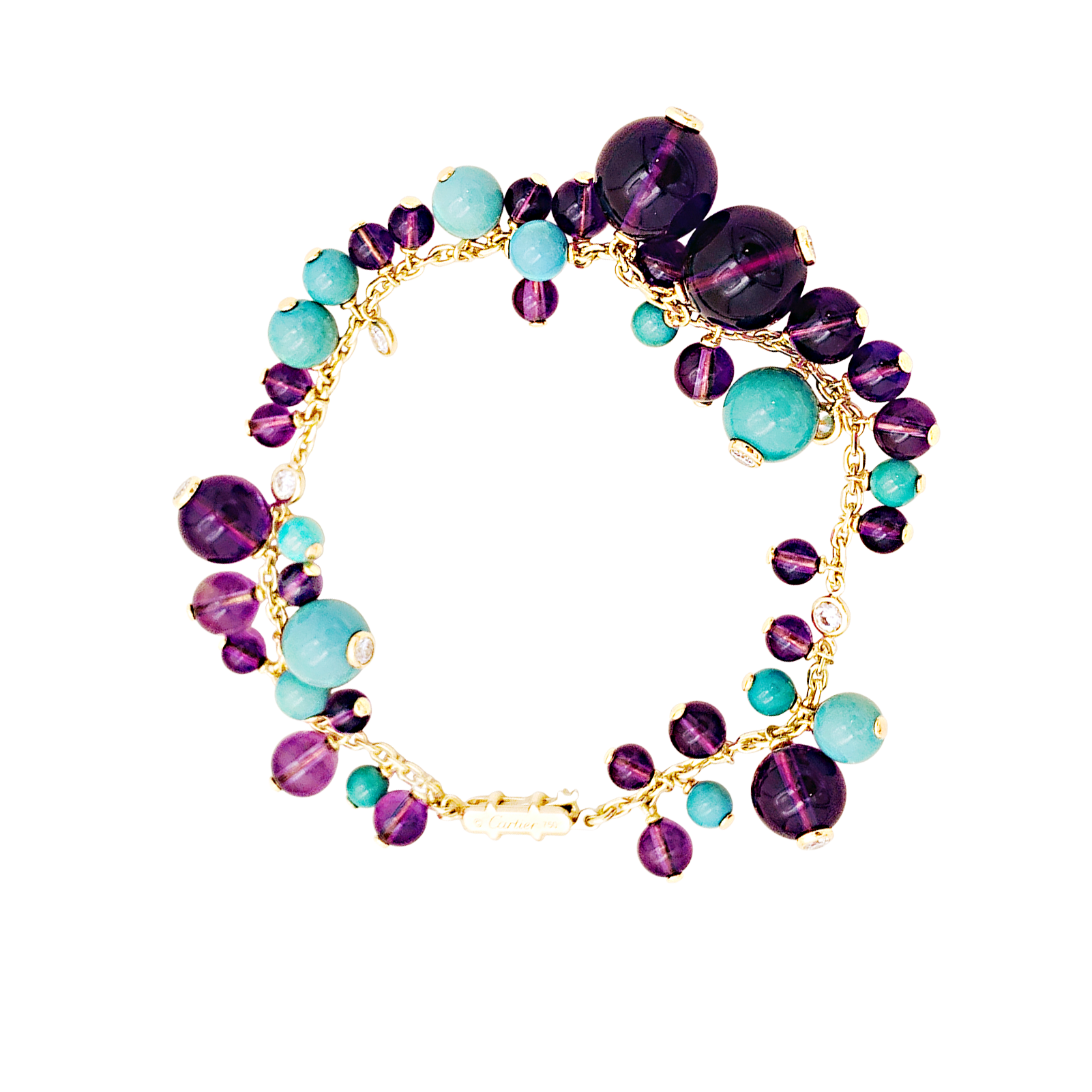 Bracelet CARTIER, modèle "Délices de Goa", or rose, améthyste, turquoises et diamants.  1