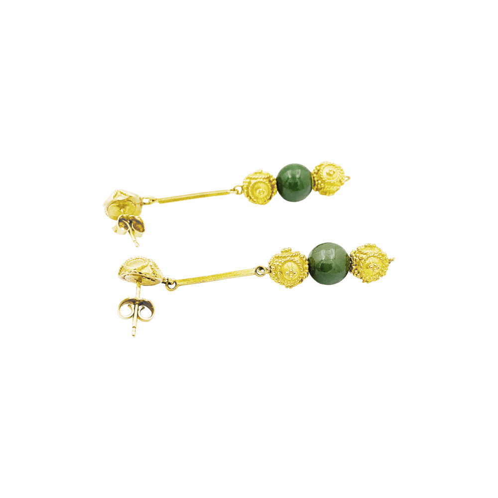 Boucles d'oreilles, or jaune et aventurine.  4