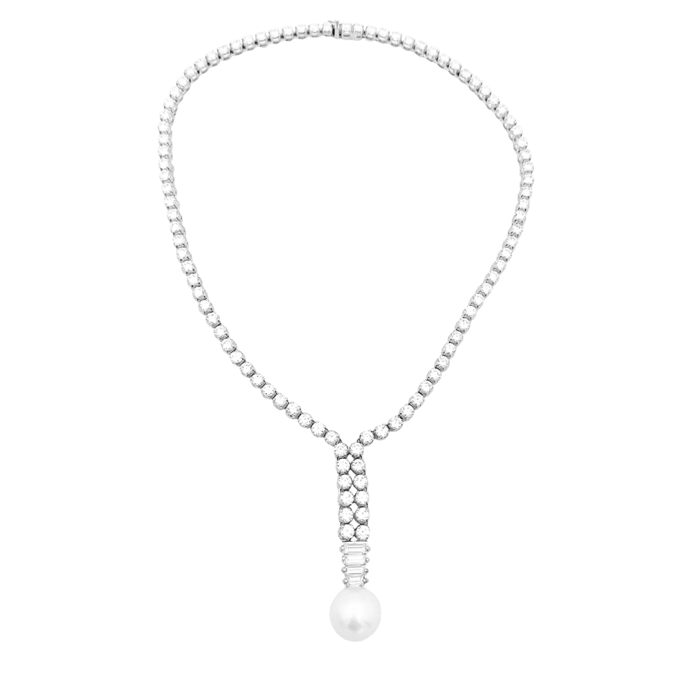 Collier diamants, perle de culture blanche.  3