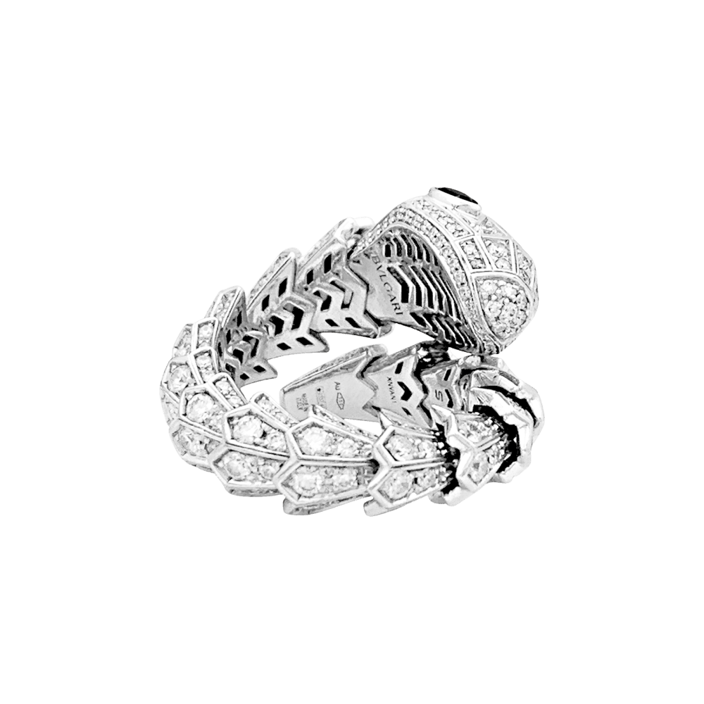 Bague BULGARI "Serpenti", en or blanc, diamants et émeraudes. 4