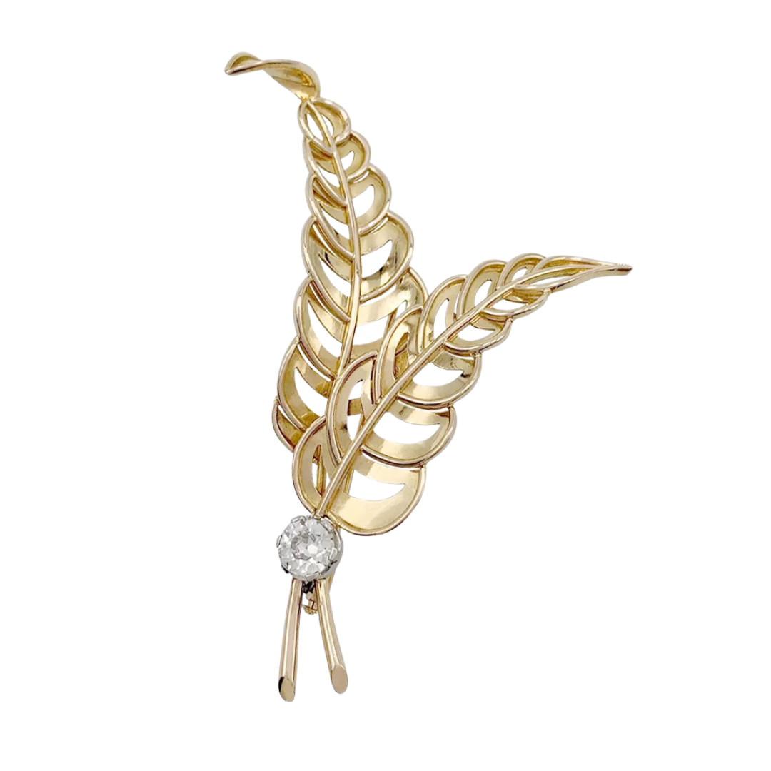 Broche, or rose, platine, diamant. 1