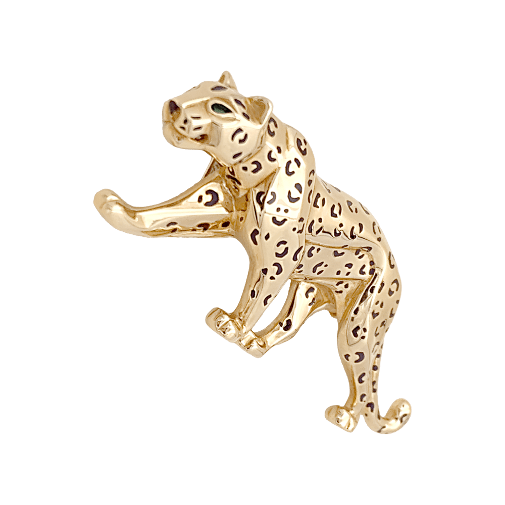Broche Cartier, "Panthère", or jaune, émail, émeraudes.  2