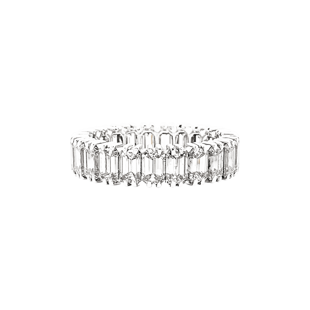 Bague alliance tour complet, platine et diamants taille émeraude. 1